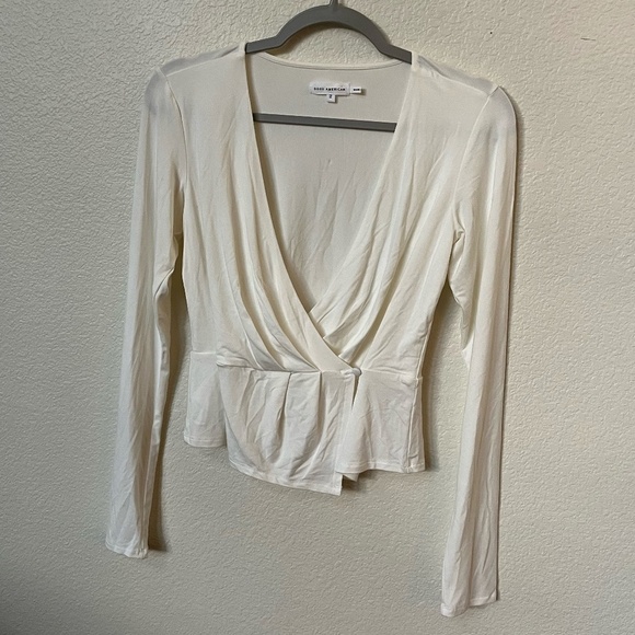 GOOD AMERICAN | Low-Cut Good Touch Soft Long Sleeve Wrap Top in Ivory | Size 2 - Picture 5 of 11